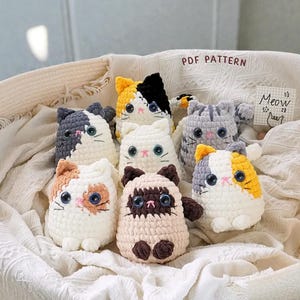 Paquete de patrones de crochet 7 en 1 de gatos corpulentos (PDF), peluches de gato amigurumi, patrones de juguetes gordos