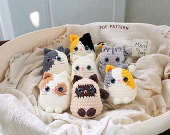 7in1 Chonky Cats Crochet Pattern Bundle PDF, Amigurumi Cat Plushies, Fat Toy Patterns