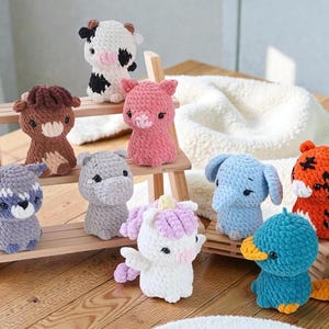 Paquete de patrones de crochet Chill Animal Crew (PDF), conjunto de amigos animales amigurumi, patrones de peluches suaves