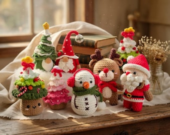 Christmas Bundle 7in1 Crochet Pattern, Santa, Snowman, Tree Amigurumi PDF, Holiday Plush Toys, DIY Christmas Decor Gift