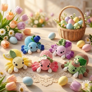 Virkmönsterpaket med fruktspindel, kiwi, blåbär, druva, citron, jordgubb, spindel, amigurumi i PDF-format, kawaii plyschleksak