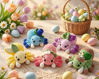 Fruit Spider Crochet Pattern Bundle, Kiwi Blueberry Grape Lemon Strawberry Spider Amigurumi PDF, Kawaii Plush Toy