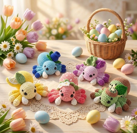 Fruit Spider Crochet Pattern Bundle, Kiwi Blueberry Grape Lemon Strawberry Spider Amigurumi PDF, Kawaii Plush Toy