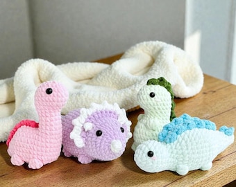 No Sew Dinosaur Crochet Pattern Bundle PDF, Amigurumi Triceratops T-Rex Stegosaurus Plush Toy, Easy Dino Crochet