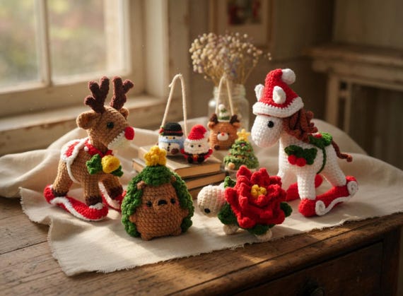 Christmas Amigurumi Bundle Crochet Patterns, Car Hanging Ornaments PDF, Holiday Plush Toys, DIY Christmas Decor Gift