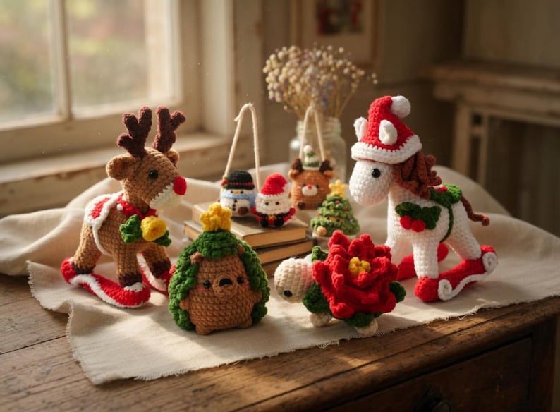 Christmas Amigurumi Bundle Crochet Patterns, Car Hanging Ornaments PDF, Holiday Plush Toys, DIY Christmas Decor Gift image 1