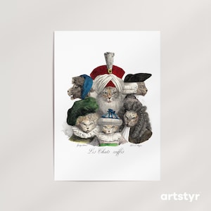 Les Chats Coiffés Print · Ponad 20 rozmiarów · Boissy & A. Cheyère, 1825 · Humor w stylu vintage · Galeryjna grafika ścienna Giclée · Gotowe do oprawienia