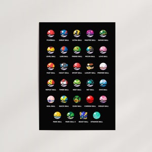 ポケモン ポケボールコレクションチャート（ブラック）プレミアムウォールアートポスター · 額装可能なジクレープリント · ポップカルチャー