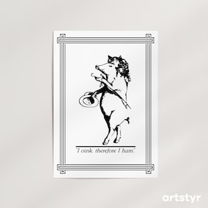 I Oink, Therefore I Ham · Più di 20 misure · Il maiale di Cartesio · Poster da parete Giclée · Decorazione animale eccentrica · Pronto per essere incorniciato