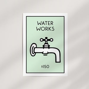 Monopoly Water Works Print · 20+ Sizes · Retro Game Decor · Giclée Wall Art · Vintage Board Game · Ready to Frame