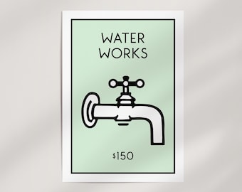 Monopoly Water Works Print · 20+ Sizes · Retro Game Decor · Giclée Wall Art · Vintage Board Game · Ready to Frame