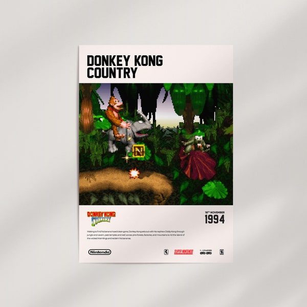 Donkey Kong Country (1994) Premium-Wandkunstposter · Giclée-Druck zum Einrahmen