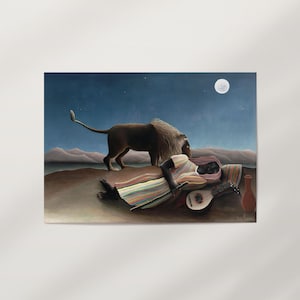 Póster de arte mural premium "La gitana dormida" de Henri Rousseau (1897) · Impresión giclée lista para enmarcar · Arte bohemio
