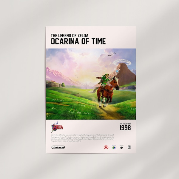 The Legend of Zelda: Ocarina of Time Poster · 20+ Sizes · Retro Video Game Art · Gamer Nostalgia · Giclée Print · Ready to Frame