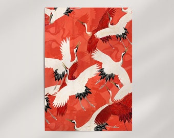 Myriad of White and Red Cranes (1920) Premium Wall Art Poster - Ready-to-Frame Giclée Print - Vintage Japanese Artwork