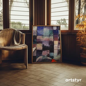 パウル・クレーのモチーフプリント • ミッドセンチュリー抽象表現主義パッチワークウォールアート（額装済み）