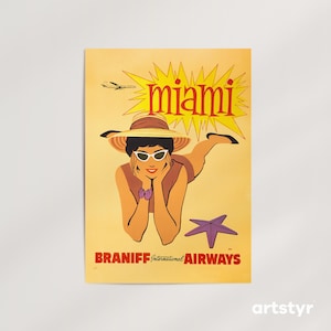 Miami · 20+ Sizes · Braniff International Airways, 1960 · Giclée Wall Art Poster · Vintage Miami Poster · Ready to Frame