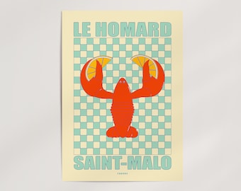 Le Homard Saint-Malo Premium Wall Art Poster · Ready to Frame Giclée Print · French Chef Lobster Seafood