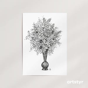 Blumenvase · 20+ Größen · Leo Gestel, 1941 · Giclée Wand Kunst Poster · Botanische Tuschezeichnung · Bereit zum Rahmen