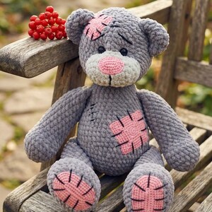 Patchwork Teddy Bear Crochet Pattern PDF, Cute Amigurumi Plush Tutorial, Stuffed Bear Toy, Digital Download