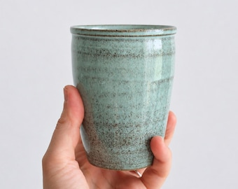 Handmade Stoneware Mug Without Handle, Ceramic Tumbler, Handleless Coffee Cup, Turquoise Green Mug, Pottery Tea Cup,  Japandi Ceramic Cup