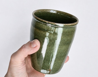Stoneware Dark Green Mug, Pottery Tumbler, Ceramic Coffee Cup, Handleless Mug, Pottery Tea Cup Without Handle, Japandi Moss Green Ceramic