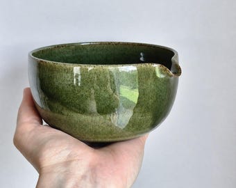 Handmade Matcha Bowl Set, Moss Green Matcha Bowl with Spout and Whisk Holder Set, Matcha Lover Gift