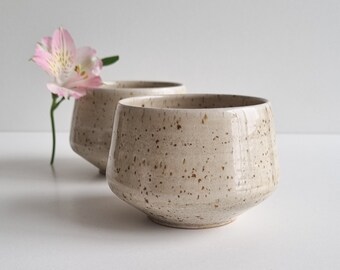 Set of 4 Speckled Ceramic Mug, Beige Handleless Mug, Matcha Bowl Handmade, Fall Coffee Mugs, Autumn Mug