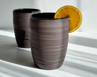 Extra Large Black Coffee Mug Without Handle 500ml, Black Ceramic Mug No Handle 18oz, Dark Grey Pottery Mug Handleless