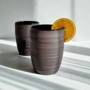 Set of 2 Handmade Ceramic Coffee Mug: Black Matte Tumblers, 18oz