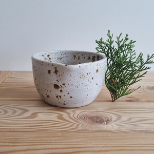 Matcha Bowl With Spout, Spouted Chawan, White and Brown Speckled Tea Cup