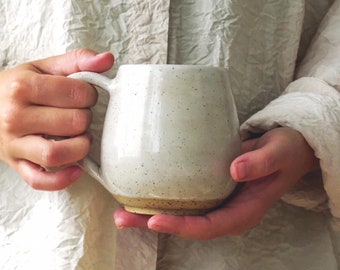 Stoneware Coffee Mug, White Speckled Mug, 12 oz Ceramic Mugs, Beige Rustic Mugs, Large Cream Mug, Fall Pottery Mug Set