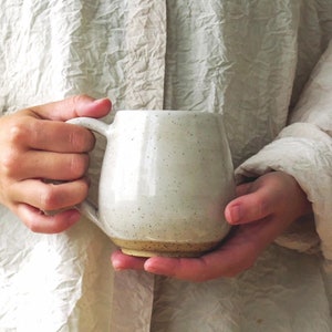 Stoneware Coffee Mug, White Speckled Mug, 12 oz Ceramic Mugs, Beige Rustic Mugs, Large Cream Mug, Fall Pottery Mug Set, Cozy Gift for Her