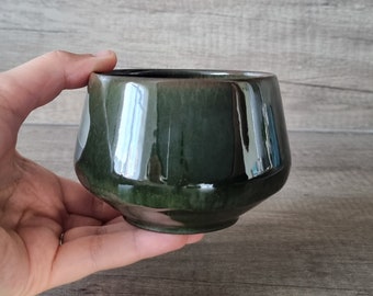 Ceramic Matcha Bowl Handmade, Tea Bowl, Matcha Chawan 300ml, Dark Green Footed Bowl 10oz, Japanese Tea Cup