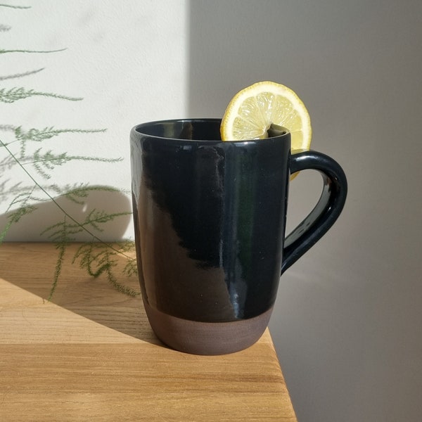 Extra Large Mug 500ml 18oz, Black Large Coffee Mug, Tall Stoneware Mug Big Comfortable Handle, XL XXL Mug, Gift For Him Husband