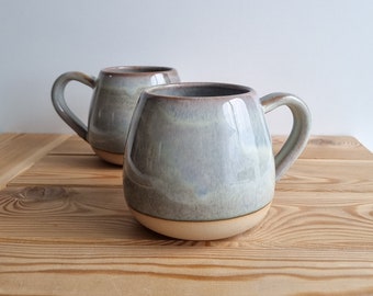 Large Pottery Mug, Ceramic Coffee Mug, Stoneware Mug, Light Blue Mug Handmade, Ceramic Mug 400 ml, Big Round Tea Cup with Comfortable Handle