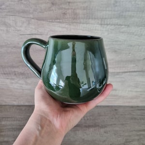 Extra Large Mug 20oz 600ml, Big Stoneware Mug, Green Ceramic Mug, Tall and Round Mugs Handmade, Coffee Mug Lead Free