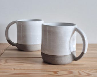 Handmade Stoneware Mug with Thumb Rest – White and Grey Ceramic Coffee Cup