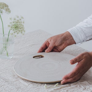 Handmade Speckled Ceramic Serving Board: White Stoneware Cheese Board