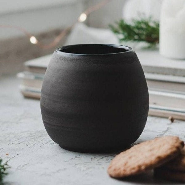 Black Handmade Coffee Mug, Matte Black Mug, Dark Grey Cup Without Handle, Japanese Tea Cup