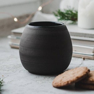 Set of 2 Matte Black Mug, Black Handmade Coffee Mug, Dark Grey Mug Without Handle, Japanese Tea Cup