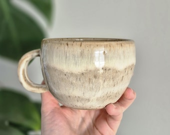 Handmade Stoneware Coffee Mug, Cozy Pottery Tea Cup, Beige Speckled Mug, Boho Mug, Cozy Neutral Creamy Mugs, Round Mug, Coffee Lover Gift