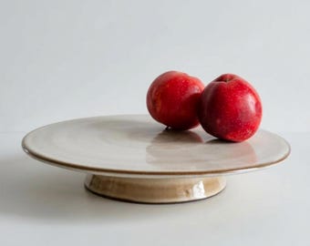 Handmade Cake Stand - Beige and Flat Ceramic Cake Plate