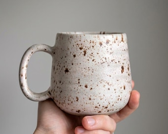 Large Handmade Stoneware Mug - 13 oz Rustic Speckled Coffee Cup for Cozy Winter
