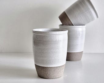 Handmade Stoneware Mug No Handle, Pottery Tumbler, Handleless Coffee Cup, Ceramic Tea Cup, Minimalist Japandi Mug, White Ceramic Tumbler