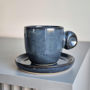 Handmade Blue Ceramic Espresso Cup and Saucer Set