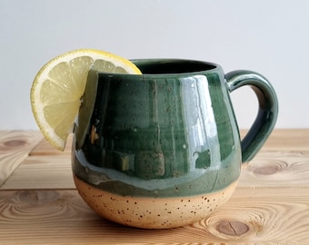 20oz / 600ml Stoneware Mug, Extra Large Ceramic Mug, Green Ceramic Mug, Tall and Round Mugs Handmade, XXL XL Jumbo Mug, Father's Day Gift