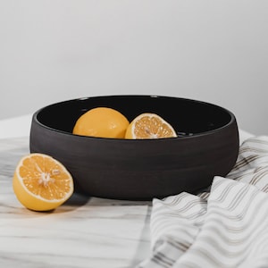 Black Fruit Bowl Modern, Large Handmade Ceramic Bowl, Decorative Stoneware Bowl, Pottery Serving Platter, Matte Minimal, Mothers Day Gift