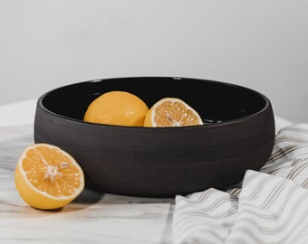 Black Fruit Bowl Modern, Large Handmade Ceramic Bowl