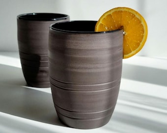 Extra Large Black Ceramic Coffee Mug, Handleless Pottery Tumbler 500ml/18oz, Jumbo Stoneware Cup, XL Christmas Gift for Him, Dad